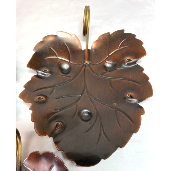 Set Of 3 Vintage Coppercraft Guild Leaf Shaped Trinket Dish Tray Copper Tauton M - Picture 4 of 6